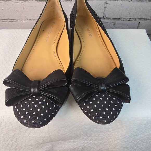 SHOES OF PREY BALLET FLATS BLACK WITH WHITE POLKA DOT BOW DETAIL SIZE 10 - Picture 4 of 8